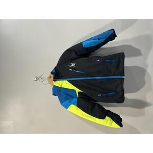 Spyder Boys Ski Jacket Small to Tall Blue Yellow Hooded Size 7